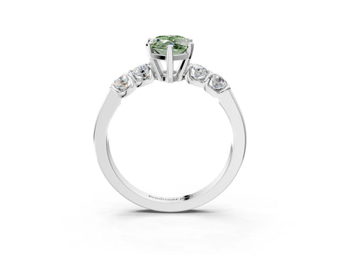 White gold Fancy Green Marquise Cut Brilliant Diamond Five-Stone Engagement Ring with Prong Setting on a Classic Band_6