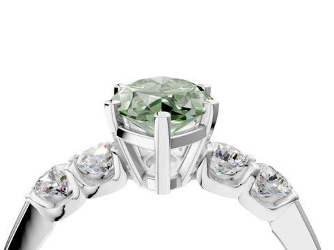 White gold Fancy Green Marquise Cut Brilliant Diamond Five-Stone Engagement Ring with Prong Setting on a Classic Band_7