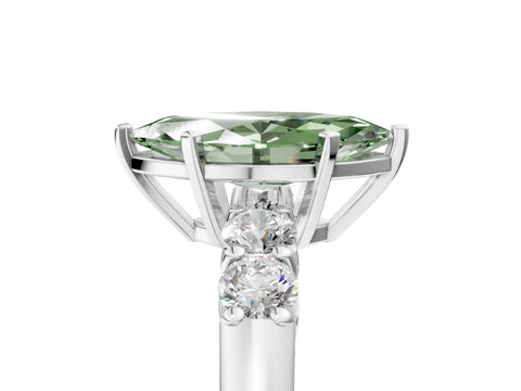 White gold Fancy Green Marquise Cut Brilliant Diamond Five-Stone Engagement Ring with Prong Setting on a Classic Band_8