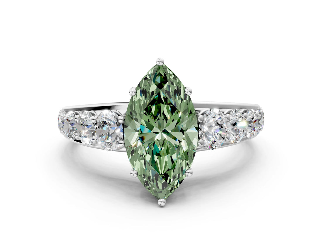 White gold Fancy Green Marquise Cut Brilliant Diamond Pavé Band with Six-Prong Setting_12