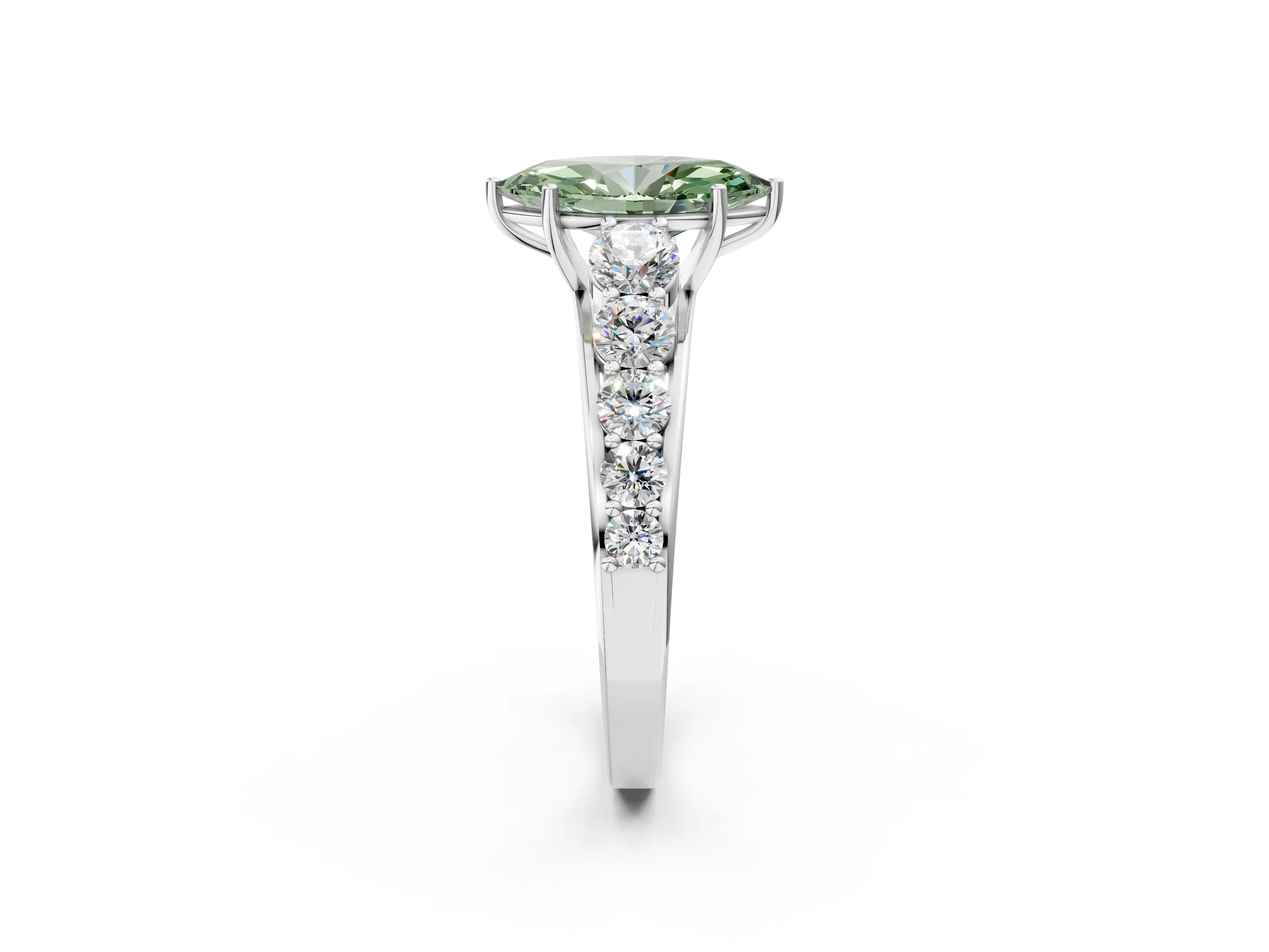 White gold Fancy Green Marquise Cut Brilliant Diamond Pavé Band with Six-Prong Setting_2