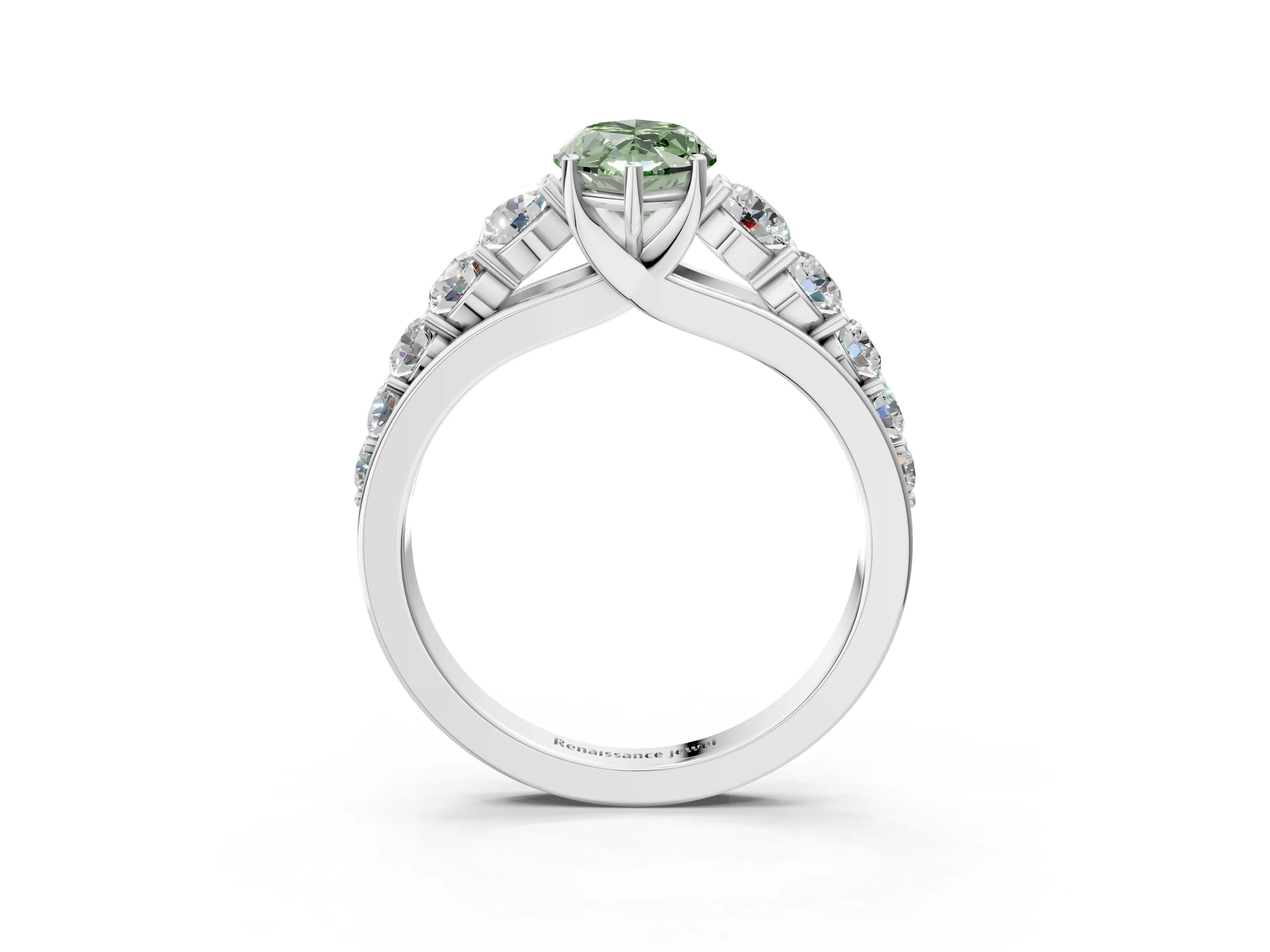White gold Fancy Green Marquise Cut Brilliant Diamond Pavé Band with Six-Prong Setting_3
