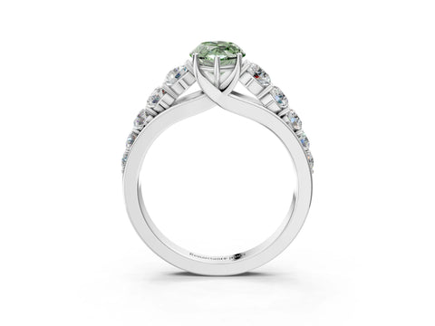 White gold Fancy Green Marquise Cut Brilliant Diamond Pavé Band with Six-Prong Setting_3