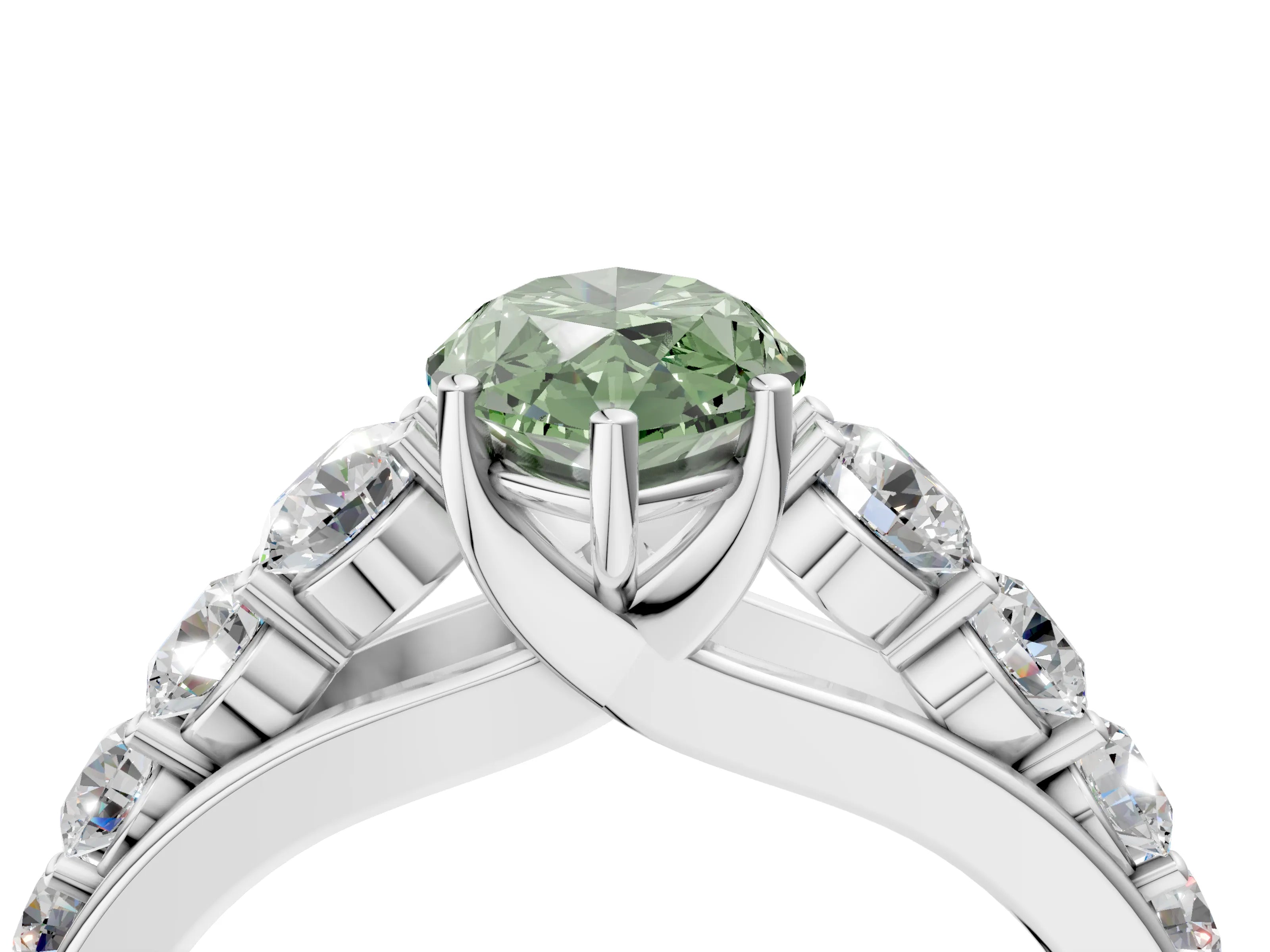 White gold Fancy Green Marquise Cut Brilliant Diamond Pavé Band with Six-Prong Setting_4