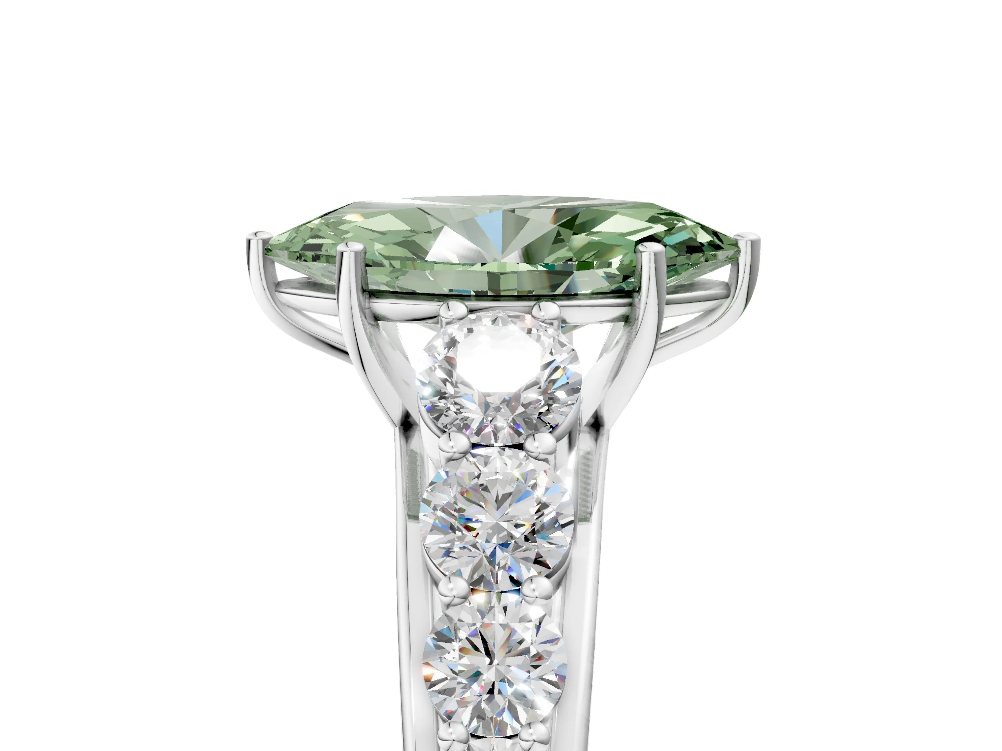 White gold Fancy Green Marquise Cut Brilliant Diamond Pavé Band with Six-Prong Setting_5