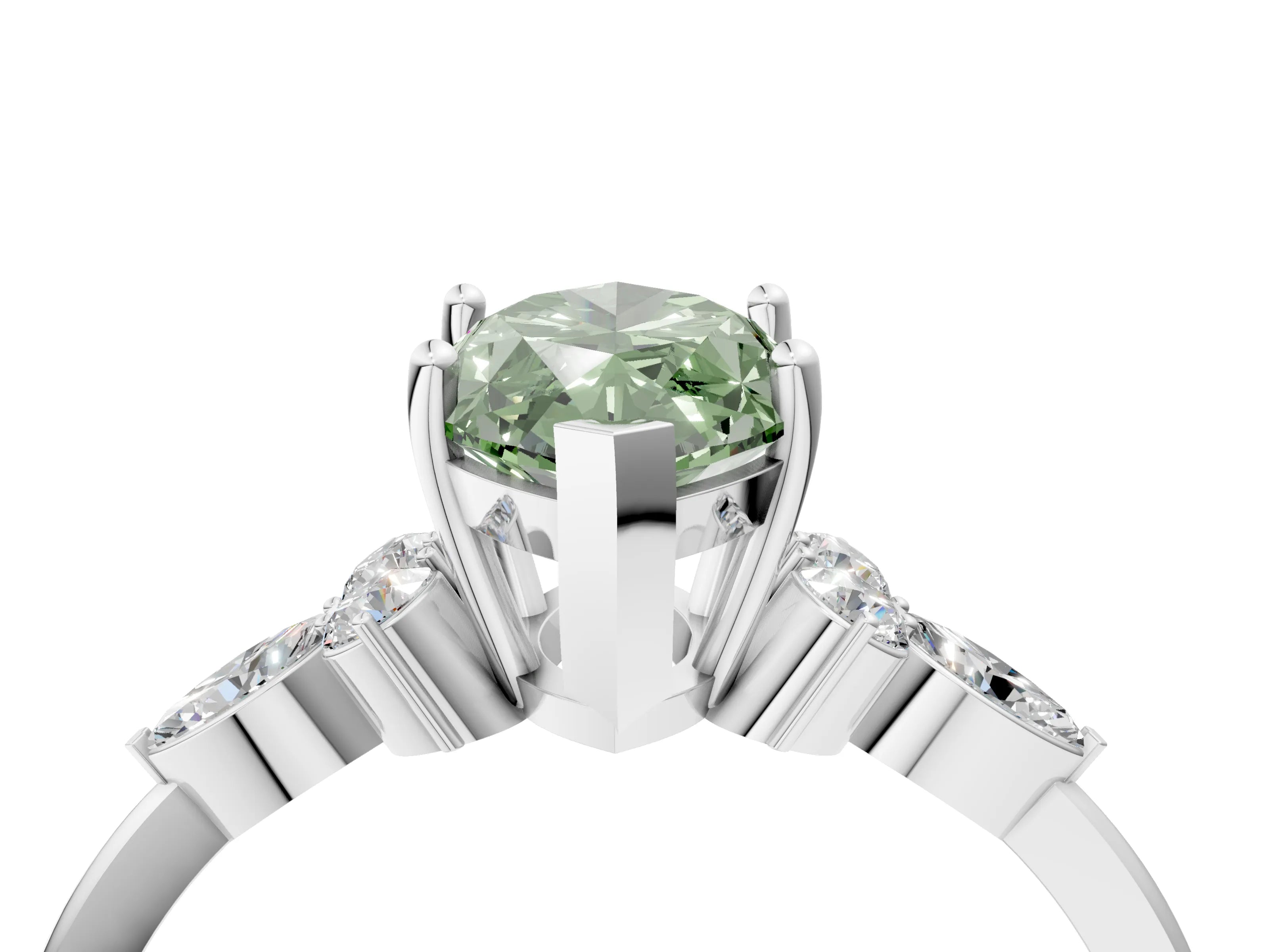 White gold Fancy Green Marquise Cut Brilliant Diamond Solitaire Ring with Pear Side Stones and Four-Prong Setting_10