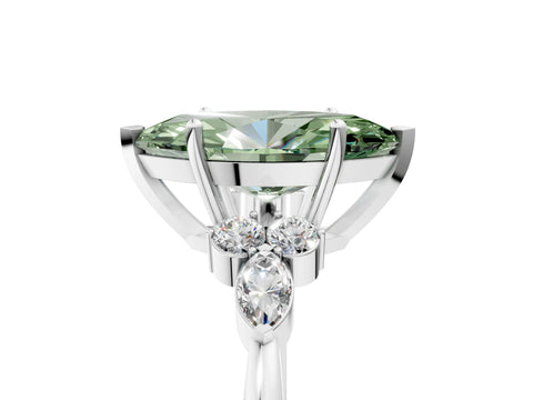 White gold Fancy Green Marquise Cut Brilliant Diamond Solitaire Ring with Pear Side Stones and Four-Prong Setting_11
