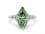 White gold Fancy Green Marquise Cut Brilliant Diamond Solitaire Ring with Pear Side Stones and Four-Prong Setting_6
