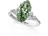 White gold Fancy Green Marquise Cut Brilliant Diamond Solitaire Ring with Pear Side Stones and Four-Prong Setting_7