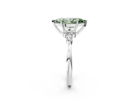 White gold Fancy Green Marquise Cut Brilliant Diamond Solitaire Ring with Pear Side Stones and Four-Prong Setting_8