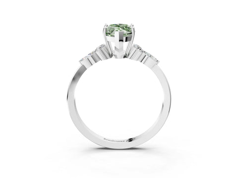 White gold Fancy Green Marquise Cut Brilliant Diamond Solitaire Ring with Pear Side Stones and Four-Prong Setting_9