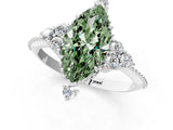 White gold Fancy Green Marquise Cut Brilliant Diamond with Cluster Setting on a Beaded Band and Four-Prong Setting_13
