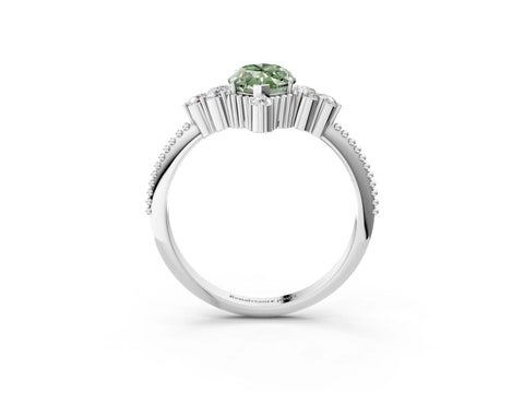 White gold Fancy Green Marquise Cut Brilliant Diamond with Cluster Setting on a Beaded Band and Four-Prong Setting_15