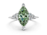 White gold Fancy Green Marquise Cut Brilliant Diamond with Cluster Setting on a Beaded Band and Four-Prong Setting_24