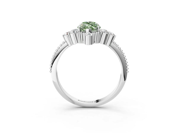 White Gold Marquise Vintage Cluster Engagement Ring Setting for Fancy Green Center with Beaded Band
