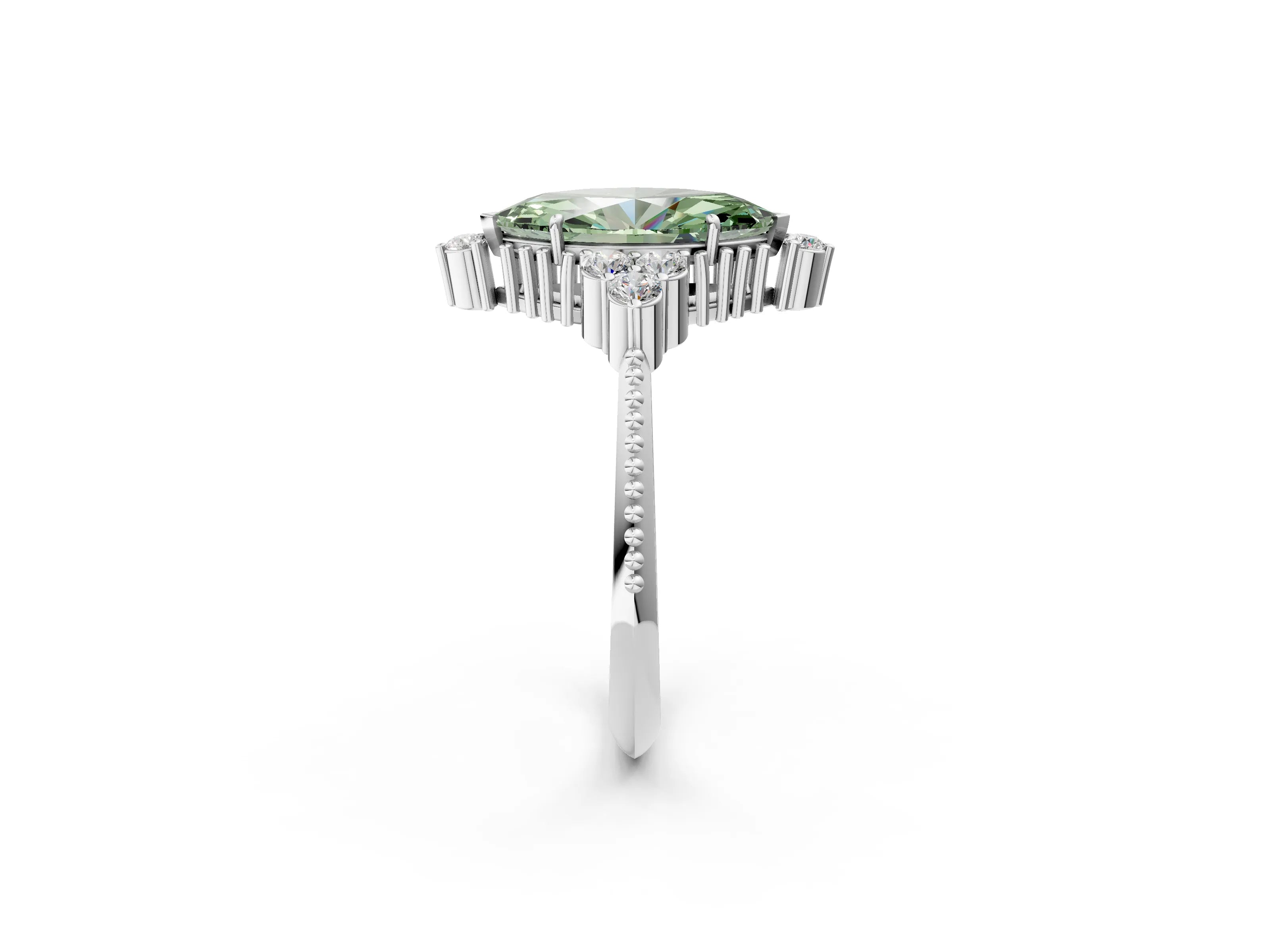 White gold Fancy Green Marquise Cut Brilliant Diamond with Cluster Setting on a Beaded Band and Four-Prong Setting_2