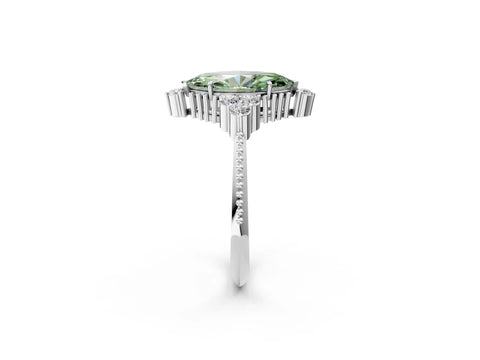 White gold Fancy Green Marquise Cut Brilliant Diamond with Cluster Setting on a Beaded Band and Four-Prong Setting_2