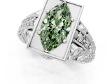 White gold Fancy Green Marquise Cut Brilliant Milgrain Filigree Diamond Ring with Square Prong Setting_1