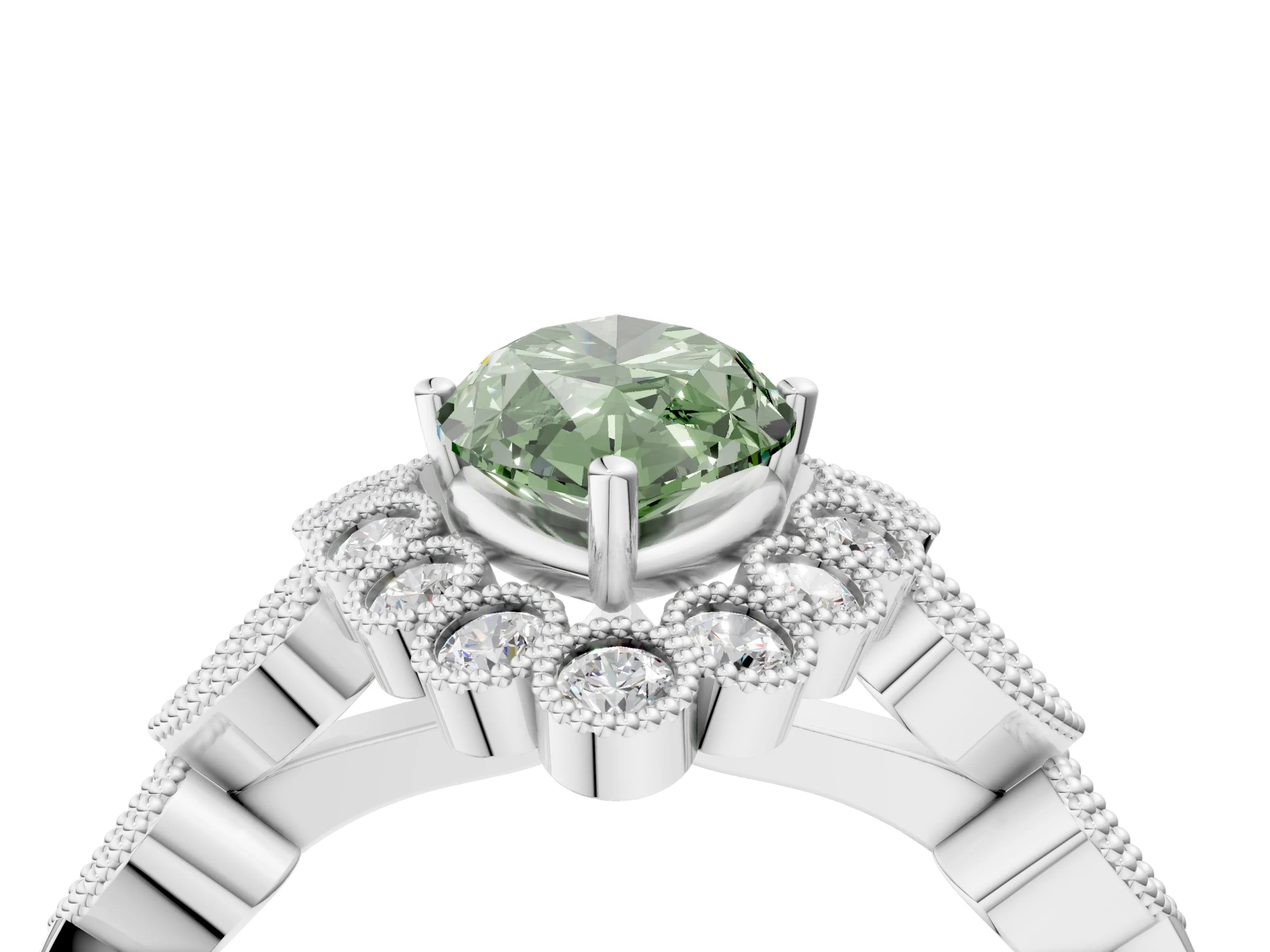 White gold Fancy Green Marquise Cut Brilliant Milgrain Pave Heart Band Solitaire Ring_16