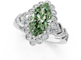 White gold Fancy Green Marquise Cut Brilliant Milgrain Pave Heart Band Solitaire Ring_1
