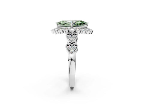 White gold Fancy Green Marquise Cut Brilliant Milgrain Pave Heart Band Solitaire Ring_2