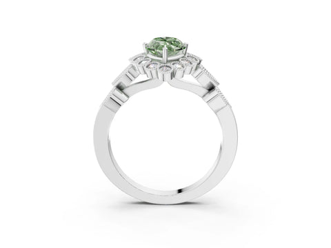 White gold Fancy Green Marquise Cut Brilliant Milgrain Pave Heart Band Solitaire Ring_3