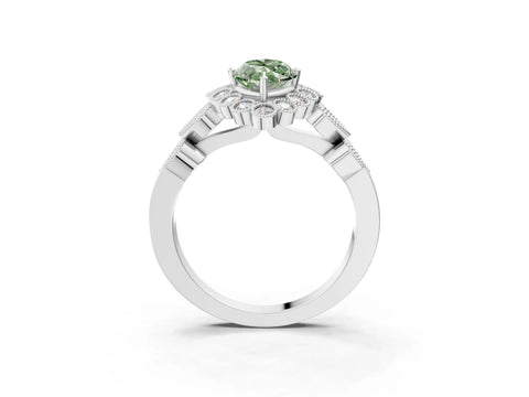 White gold Fancy Green Marquise Cut Brilliant Milgrain Pave Heart Band Solitaire Ring_3