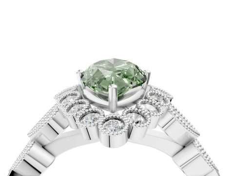 White gold Fancy Green Marquise Cut Brilliant Milgrain Pave Heart Band Solitaire Ring_4
