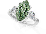 White gold Fancy Green Marquise Cut Brilliant Three-Stone Diamond Ring with Pavé Band and Four-Prong Setting_52