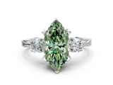 White gold Fancy Green Marquise Cut Brilliant Three-Stone Diamond Ring with Pavé Band and Four-Prong Setting_75
