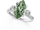 White gold Fancy Green Marquise Cut Brilliant Three-Stone Diamond Ring with Pavé Band and Four-Prong Setting_76