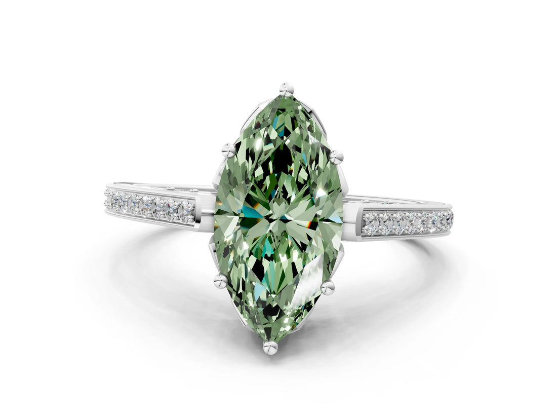 White gold Fancy Green Marquise  Cut Cathedral Pave Diamond Engagement Ring with Six-Prong Setting_32