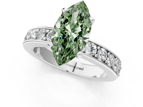 White gold Fancy Green Marquise  Cut Channel Set Diamond Engagement Ring with Four-Prong Setting_272