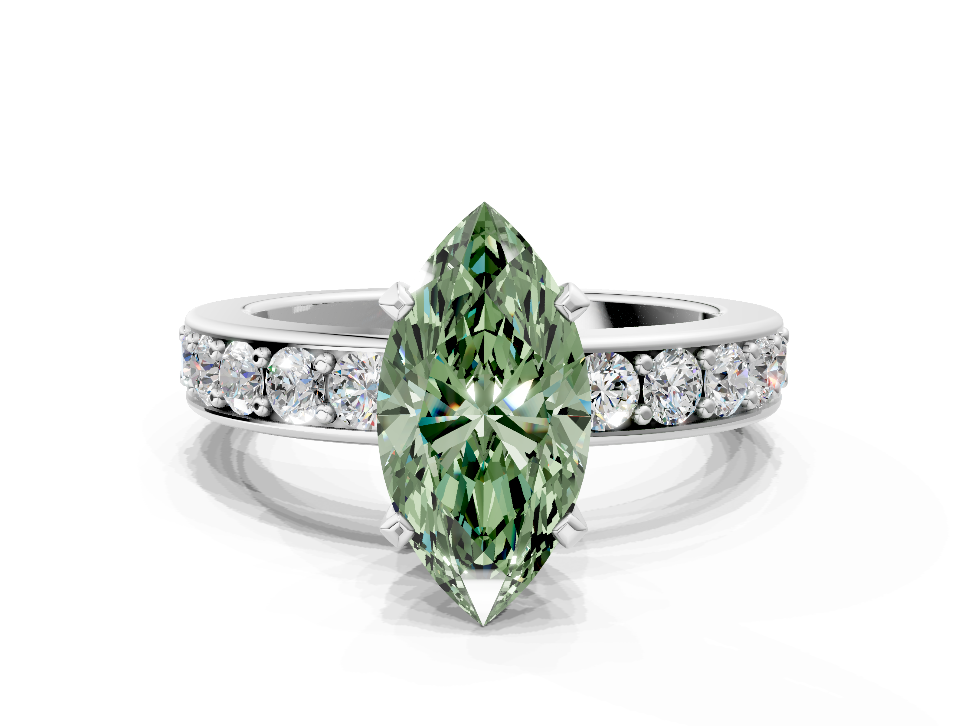 White gold Fancy Green Marquise  Cut Channel Set Diamond Engagement Ring with Four-Prong Setting_275
