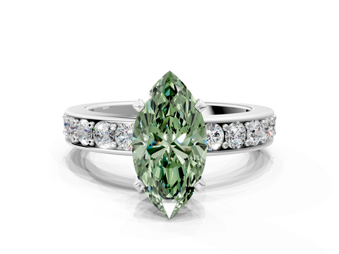 White gold Fancy Green Marquise  Cut Channel Set Diamond Engagement Ring with Four-Prong Setting_275
