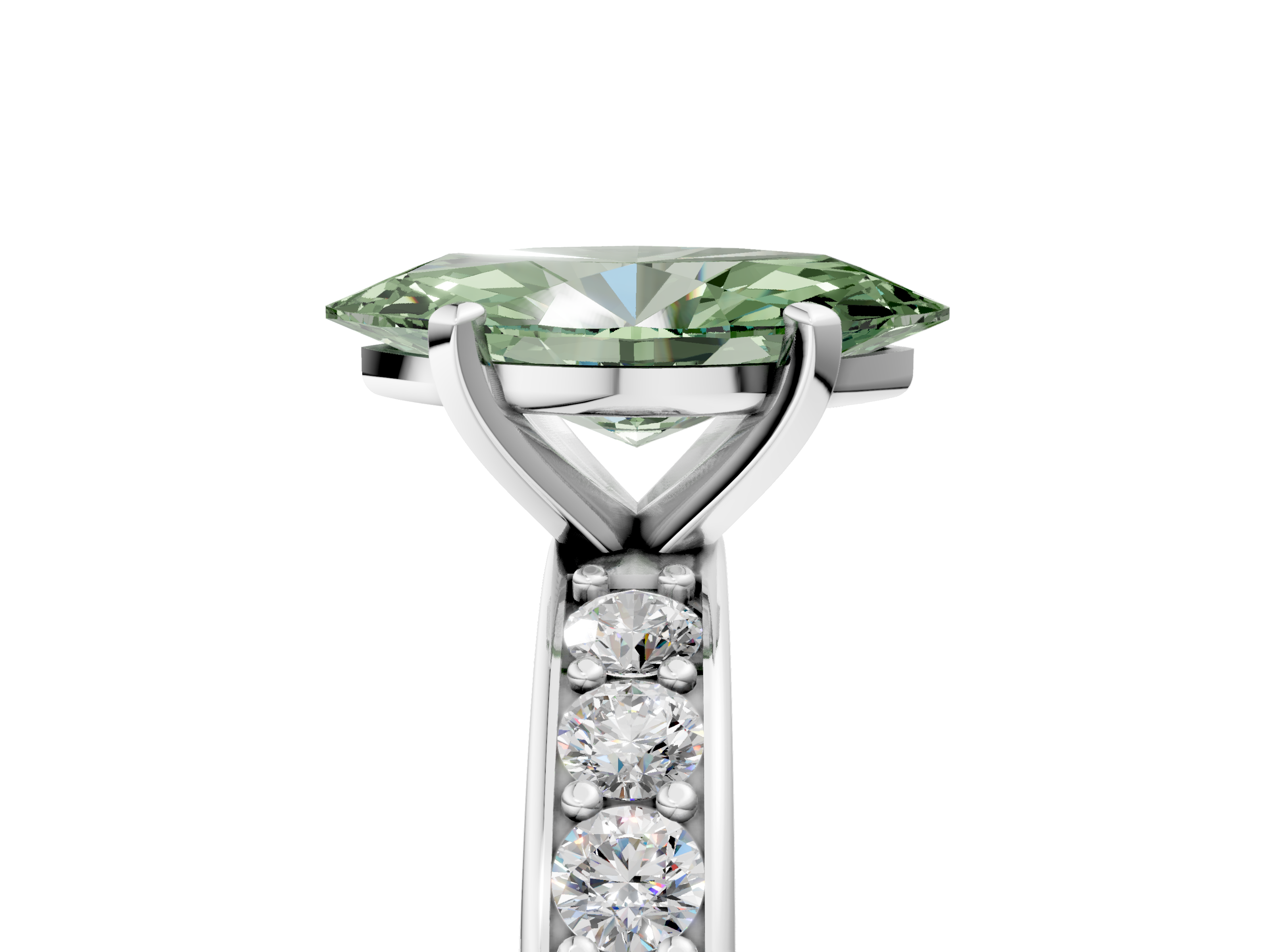 White gold Fancy Green Marquise  Cut Channel Set Diamond Engagement Ring with Four-Prong Setting_280