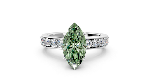 White gold Fancy Green Marquise  Cut Channel Set Diamond Engagement Ring with Four-Prong Setting_288