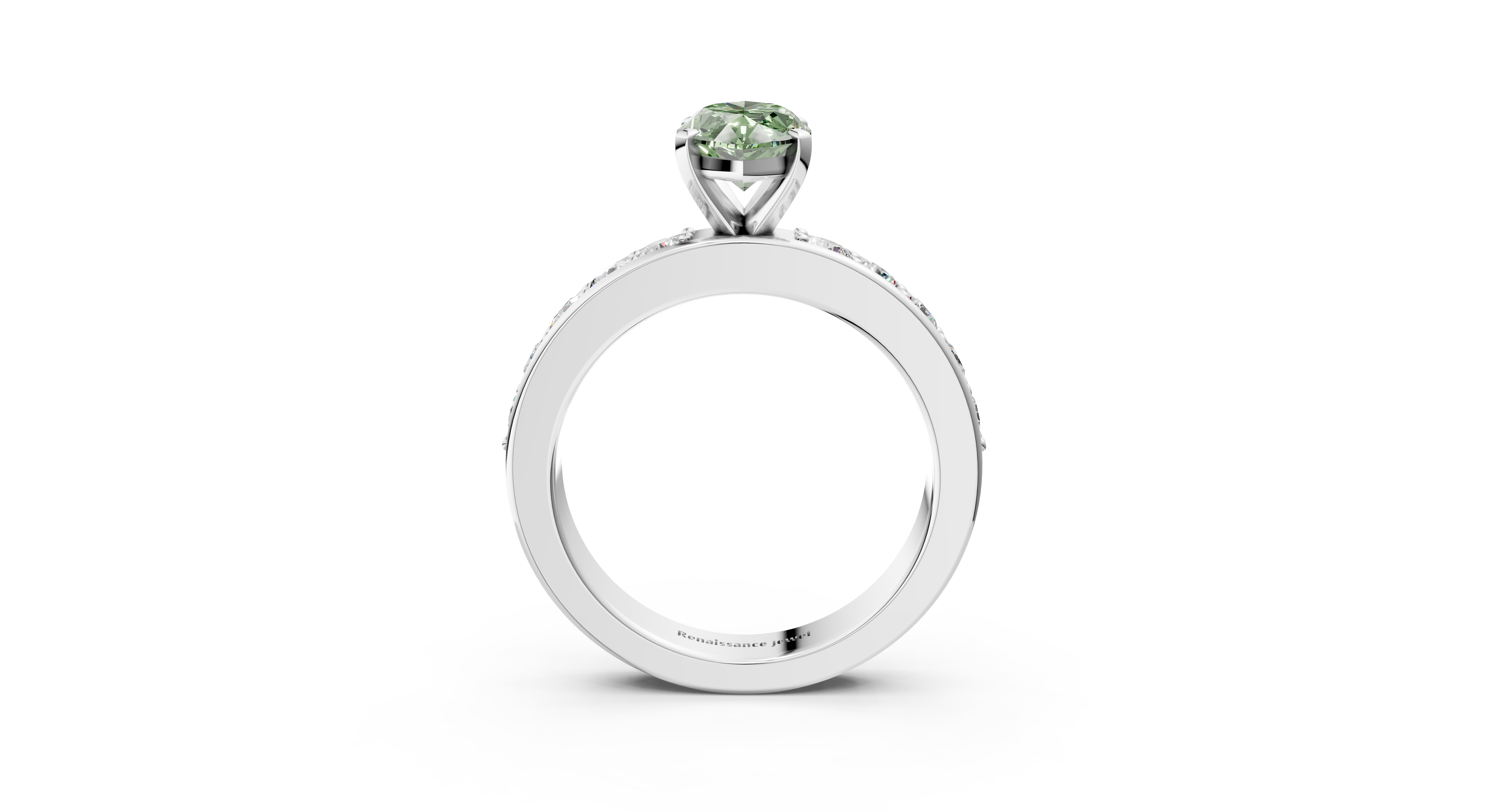 White gold Fancy Green Marquise  Cut Channel Set Diamond Engagement Ring with Four-Prong Setting_291
