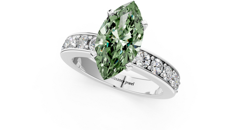 White gold Fancy Green Marquise  Cut Channel Set Diamond Engagement Ring with Four-Prong Setting_293