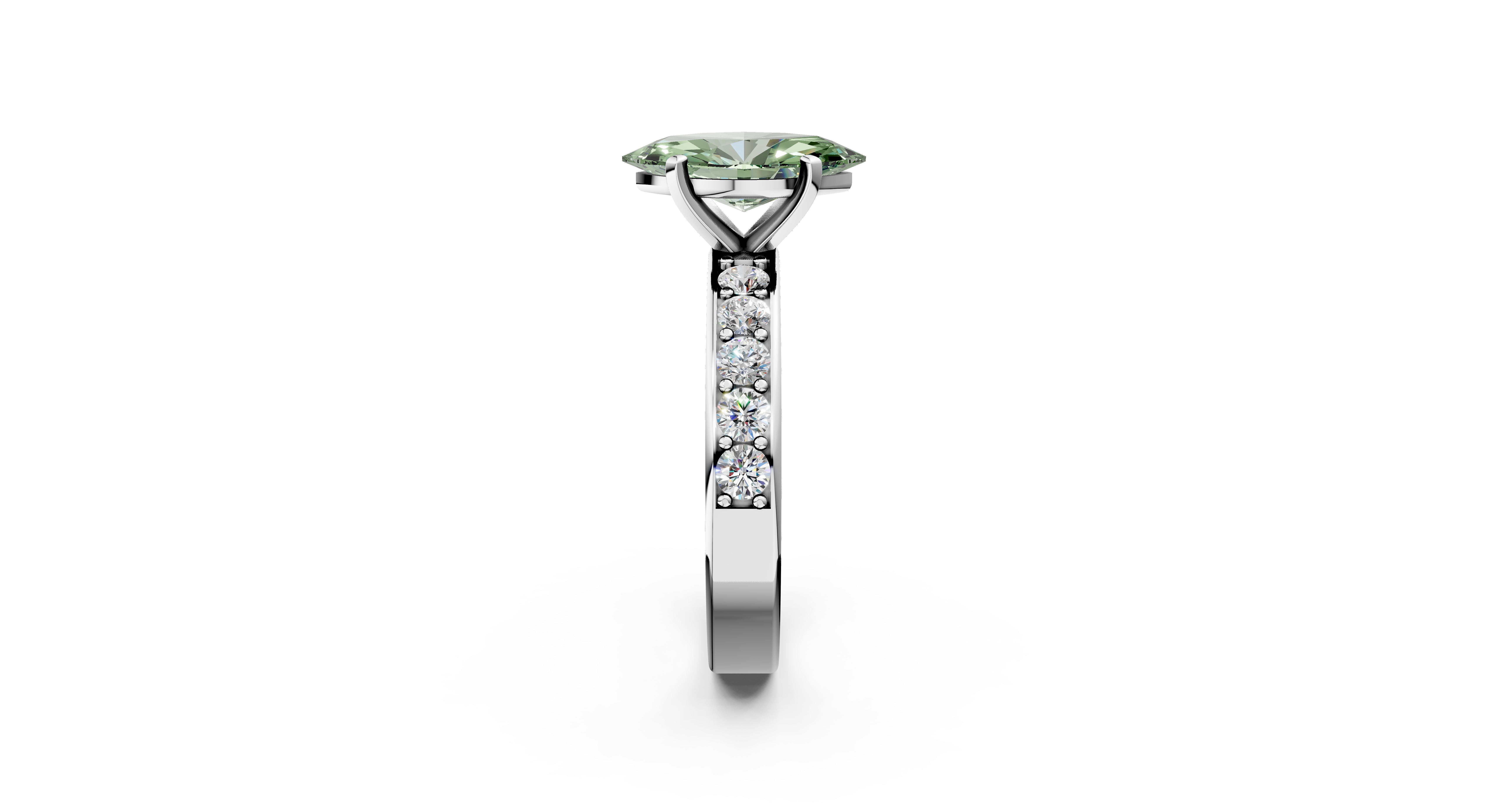 White gold Fancy Green Marquise  Cut Channel Set Diamond Engagement Ring with Four-Prong Setting_294