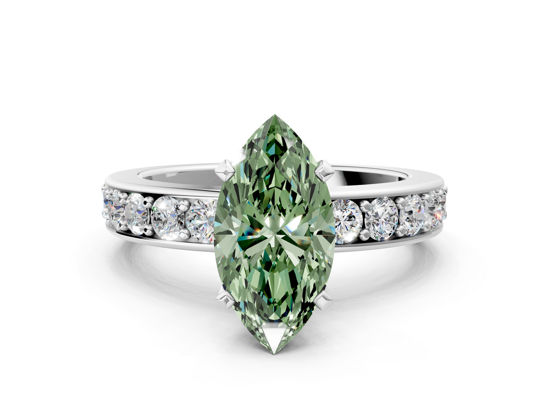 White gold Fancy Green Marquise  Cut Channel Set Diamond Engagement Ring with Four-Prong Setting_315
