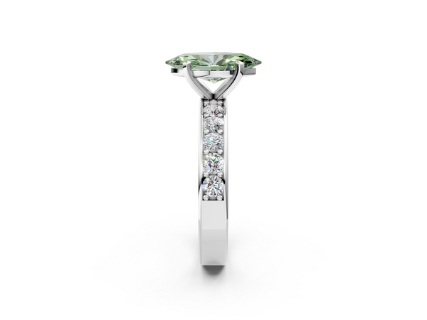 Platinum Fancy Green Marquise  Cut Channel Set Diamond Engagement Ring with Four-Prong Setting