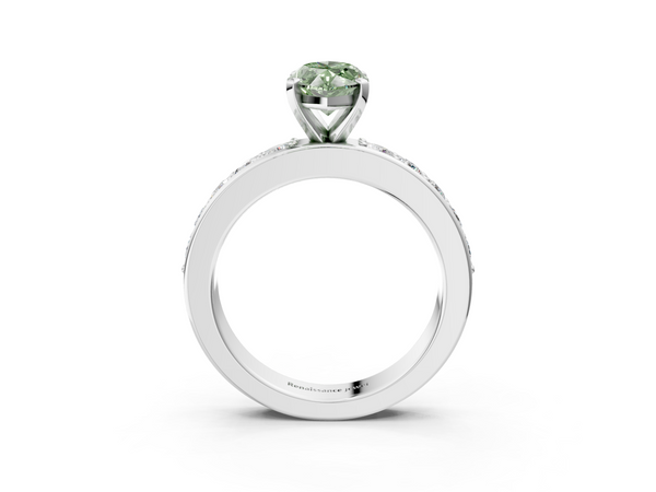 Platinum Fancy Green Marquise  Cut Channel Set Diamond Engagement Ring with Four-Prong Setting