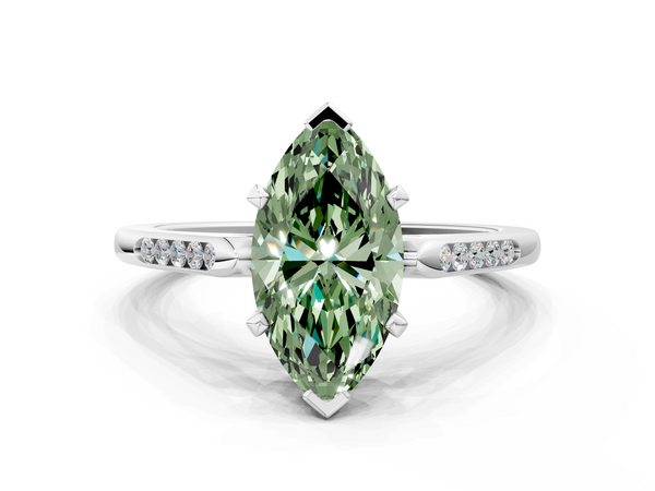 Platinum Fancy Green Marquise  Cut Channel Set Solitaire Engagement Ring with Four-Prong Setting