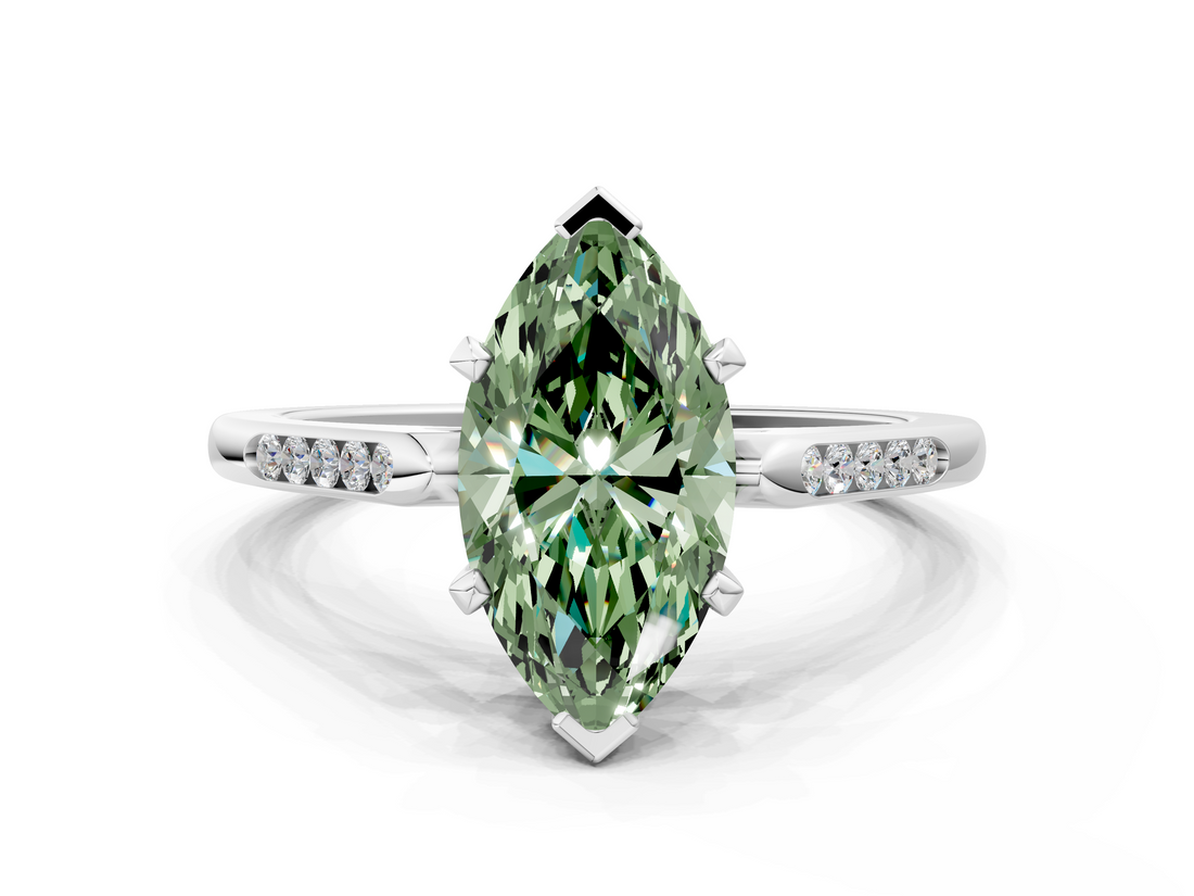 White gold Fancy Green Marquise  Cut Channel Set Solitaire Engagement Ring with Four-Prong Setting_225