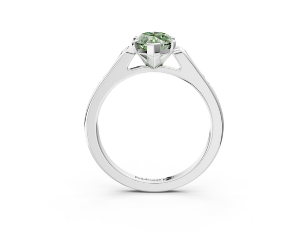 Platinum Fancy Green Marquise  Cut Channel Set Solitaire Engagement Ring with Four-Prong Setting
