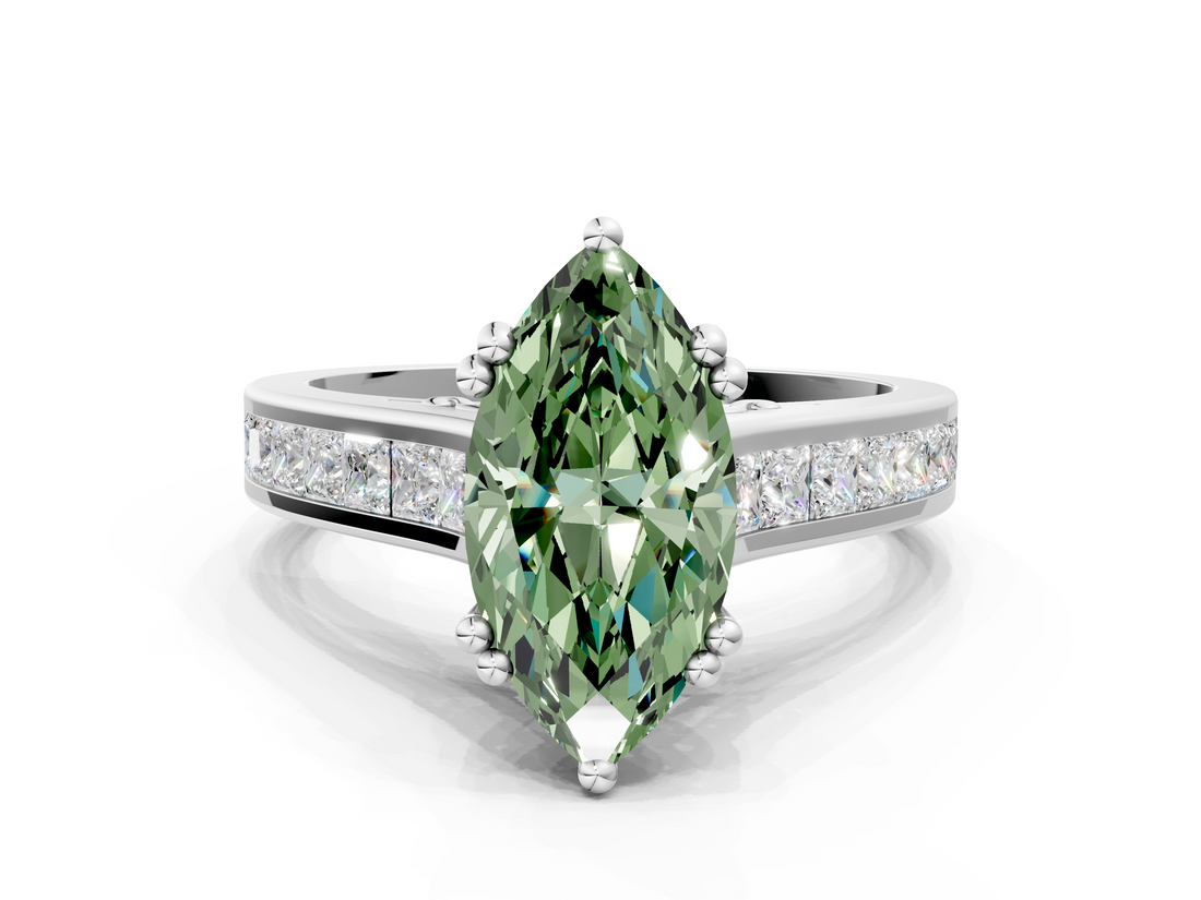 White gold Fancy Green Marquise  Cut Channel Set Solitaire Engagement Ring with Prong Setting_20