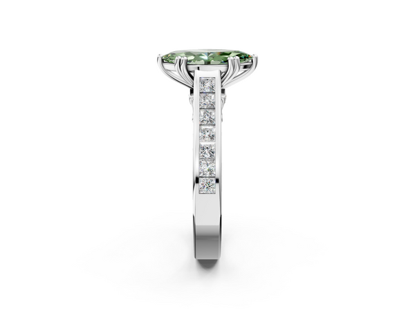 Platinum Fancy Green Marquise  Cut Channel Set Solitaire Engagement Ring with Prong Setting