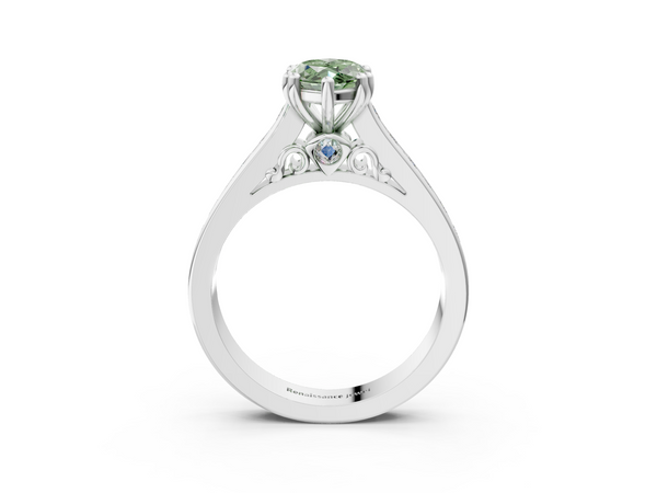 Platinum Fancy Green Marquise  Cut Channel Set Solitaire Engagement Ring with Prong Setting