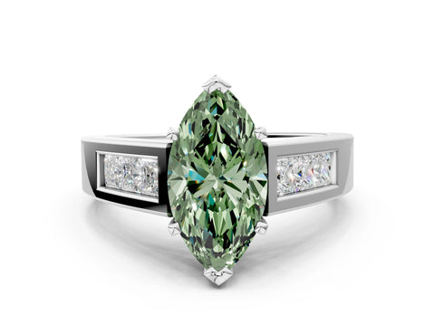 White gold Fancy Green Marquise Cut Cut Channel Set Solitaire Ring with Four-Prong Setting_12
